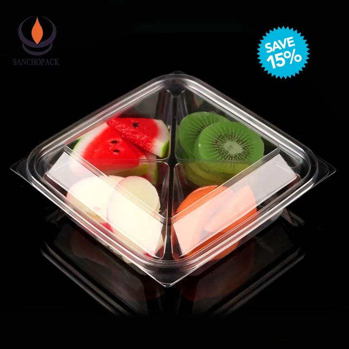 Top salad packaging box, disposable fruit box plastic dry fruit storage