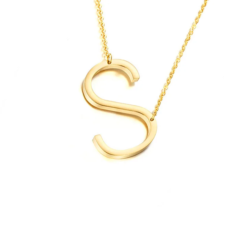 New Gold Tone A-Z Big Letter Alphabet Pendant Necklace High Polished Initial Letter Alphabet B Stainless Steel Pendant Necklace