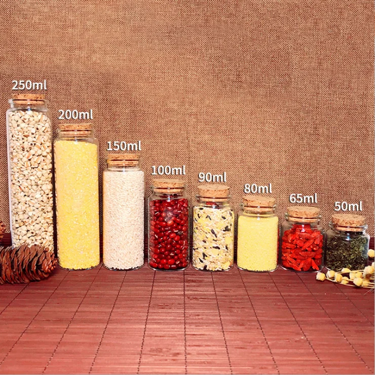 wholesale price available different sizes mini glass bottles with cork lid glass bottle with cork lid