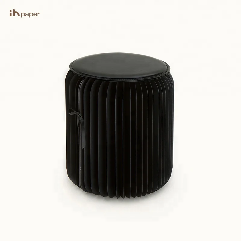 H35cm Single Seat Eco-friendly Paper Stool Round Stool Folding Otoman Stool Space Saving Furniture 300kg Bearing Force