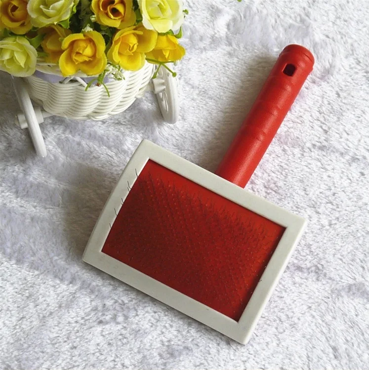 Large Size Solid Plastic Handle Long Hair Fur Dog Pet Cat Animal Poodle Puppy Cleaning Soft Stainless Steel Pins Slicker Brush