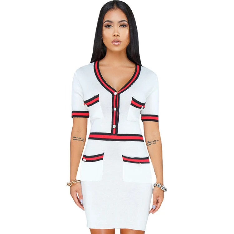 Дешевая Женская Деловая одежда для работы облегающее платье-карандаш с коротким рукавом и V-образным вырезом для офиса
