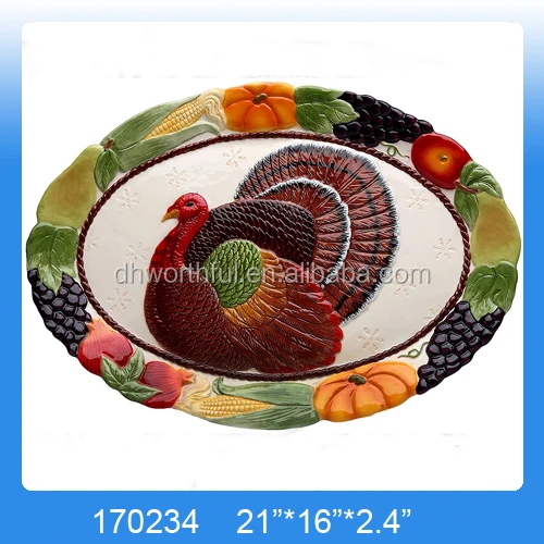 Personalized white ceramic turkey platter for Thanksgiving Day