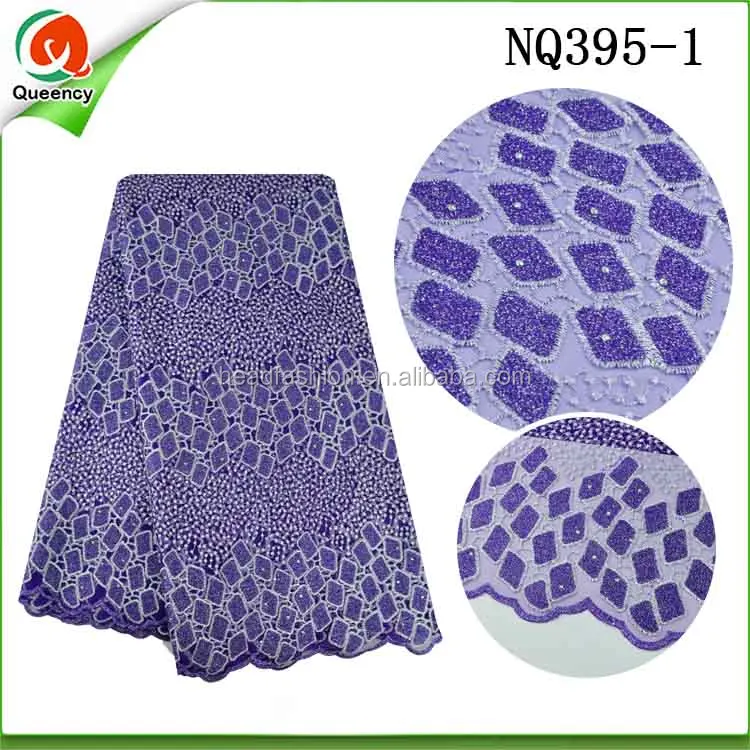 NQ395 Queency New Popular Design African Dress Style Purple Stones French Lace Fabric Dubai