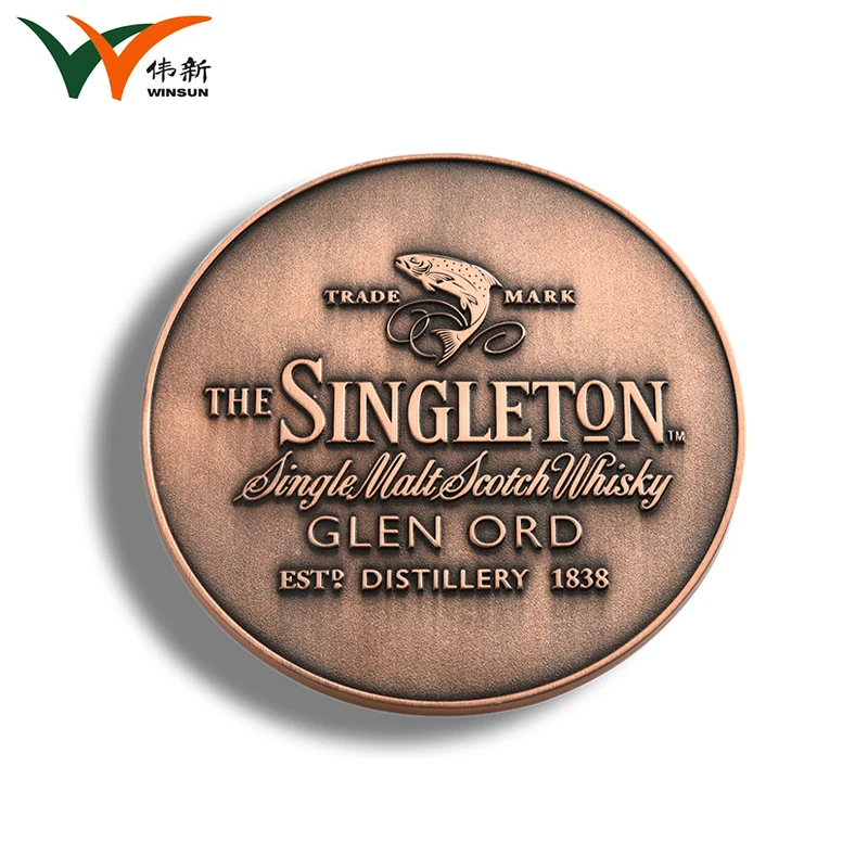 Wholesale Custom Embossed Logo Tea Cup Coffee Bar Round Copper Metal Roller Coaster