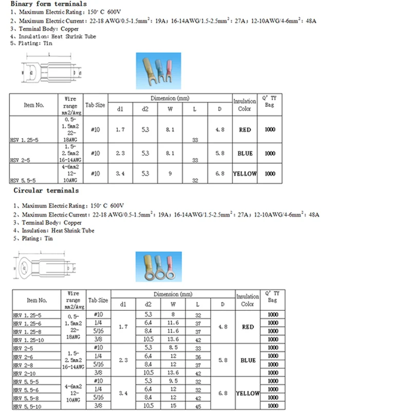 QWT 270PCS insulated female crimp spade ring butt heat Shrink wire connectors terminals kit