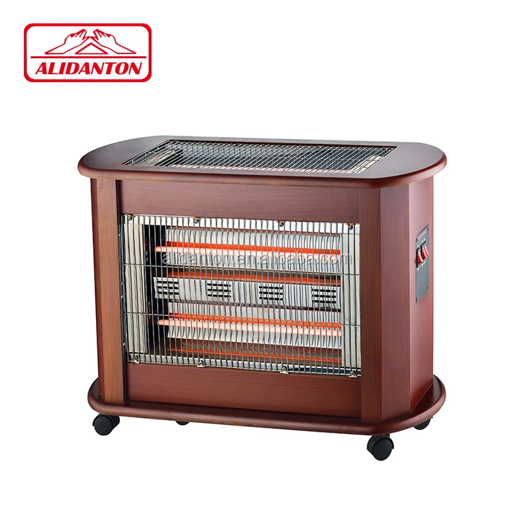 2400W 3 Faces Wood Cabinet Quartz Heaters Freestanding With Wheels 5 Quartz Glass Tube Heaters Made In CIXI