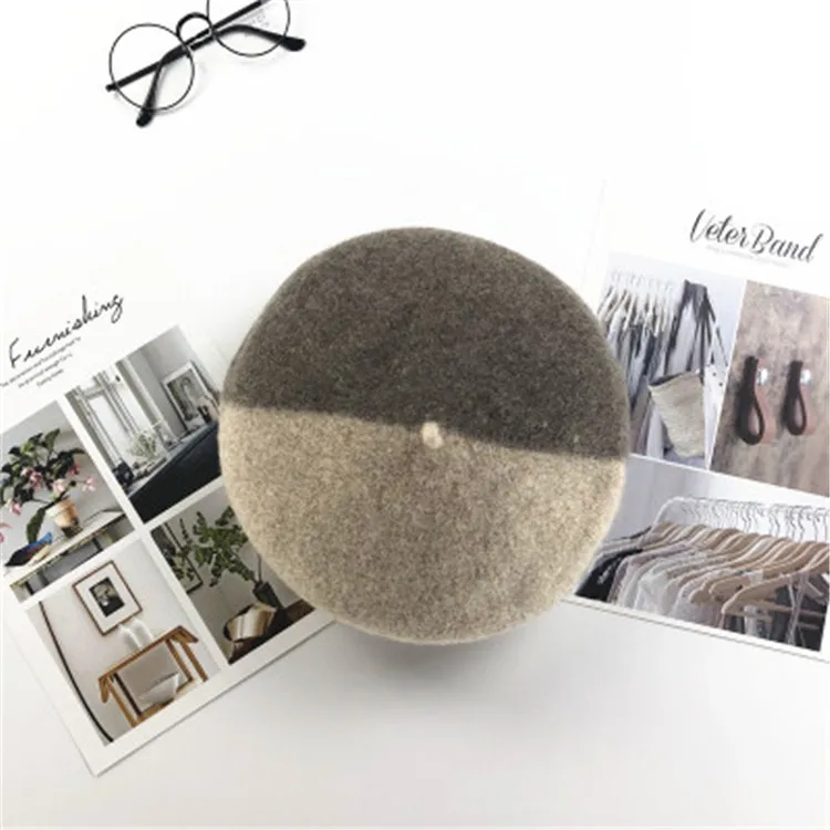 2019 Modern Stylish High Quality Winter Stitching Color Lady Wool Decorate Military Beret Painter Cap