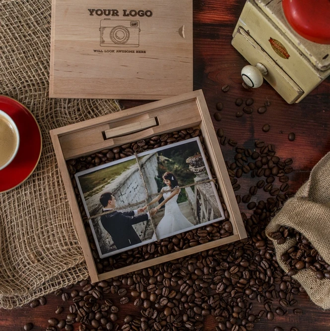 wooden photo packaging box ,wooden USB gift box for wedding