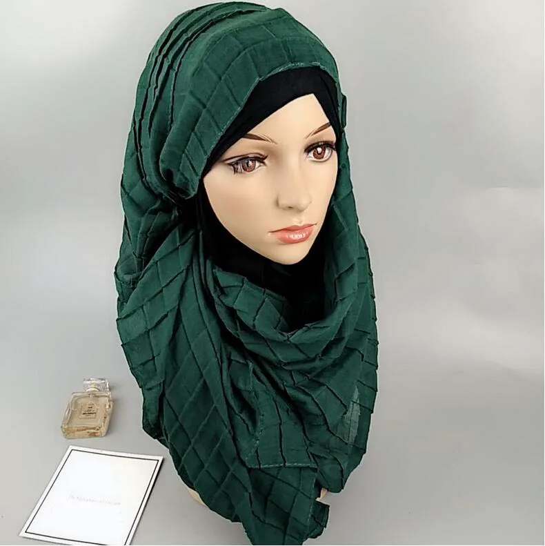 ZP new fashion arabic woman plaid cotton crumpled hijab wholesale