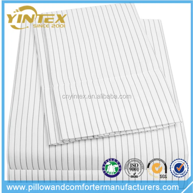 Star Hotel Quality White 100% Cotton 300 Thread Count Stripe Flat Bed Sheet sets