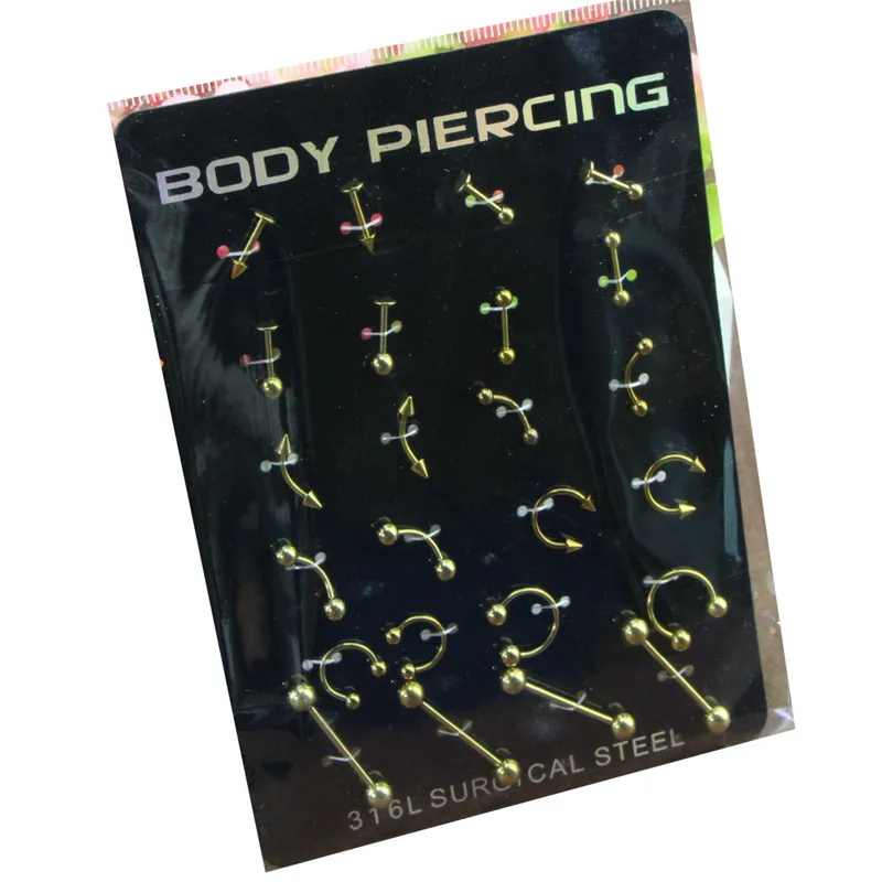
24 Paper card packaging g23 titanium Eyebrow nose ear bone ring body piercing jewelry set for gay wholesale 