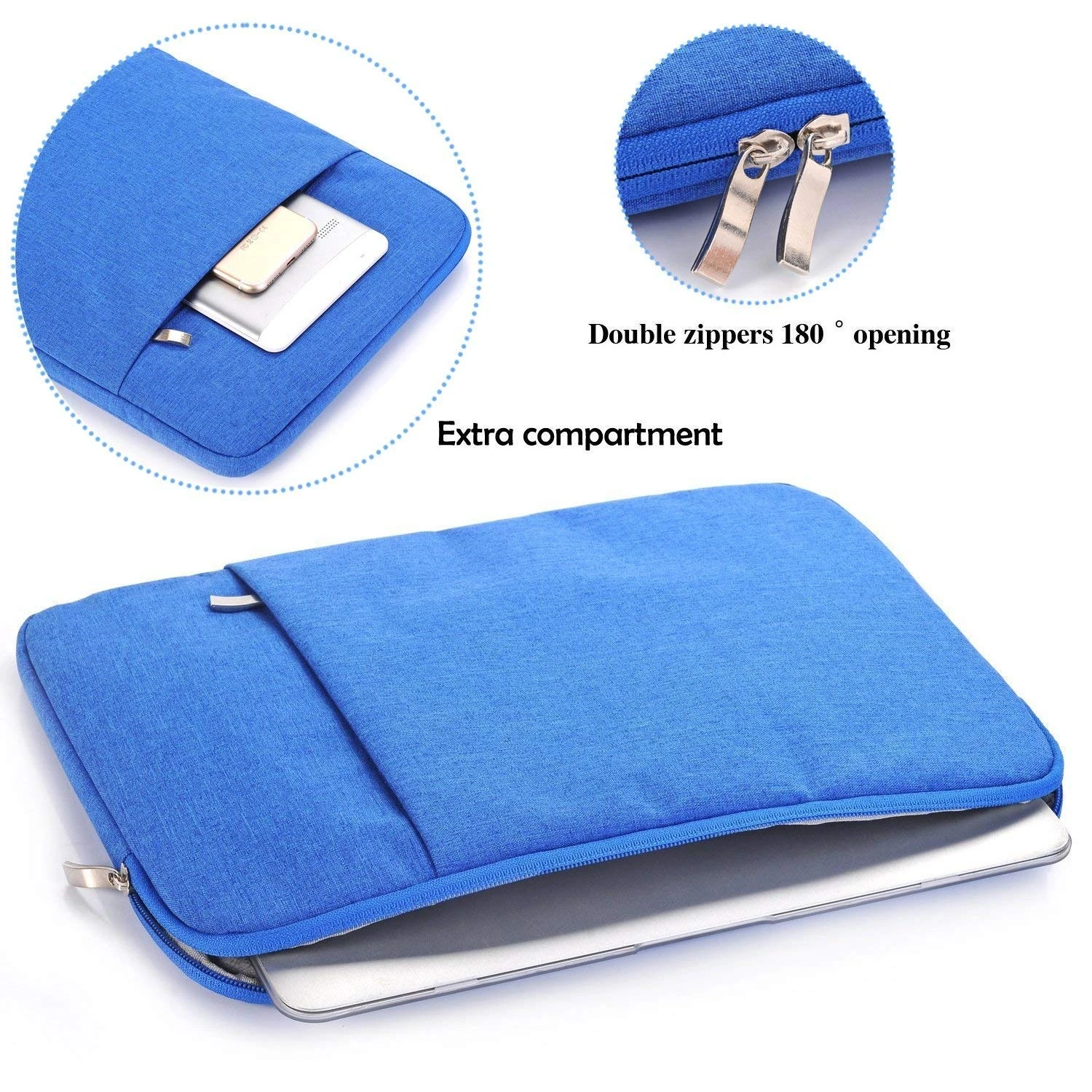 Blue Business Style Ultra-Book Laptop Carrying Case Protective Bag Sleeve Made of Felt Neoprene Fabric and PU Size Inch
