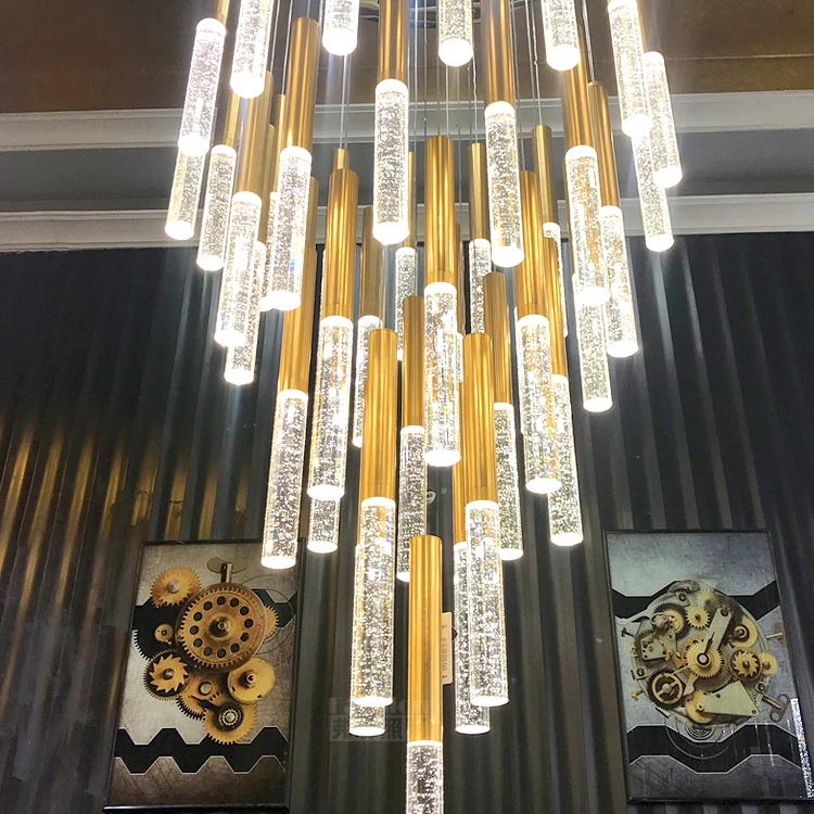 Светильник JC лестница Золотая хрустальная люстра современное освещение подвеска с регулируемой высотой и пузырьками внутри