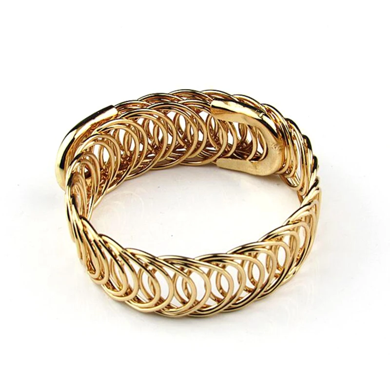 Hot Sale Iron Wire Charming Wave Silver Gold Plated Bangle Bracelet Thick Women Men Bracelet