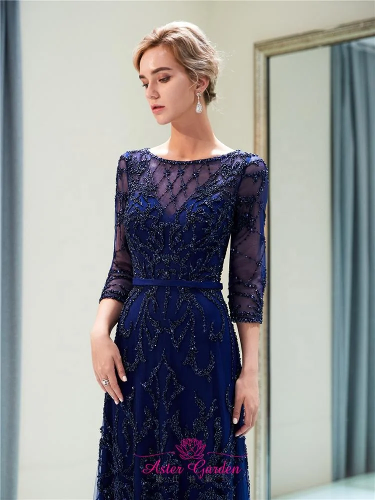 Long Sleeves Luxury Evening Dress 2021 Dubai V-Neck Mermaid Evening Gown Long Heavy Beaded Prom Party Dress Robe de Soiree