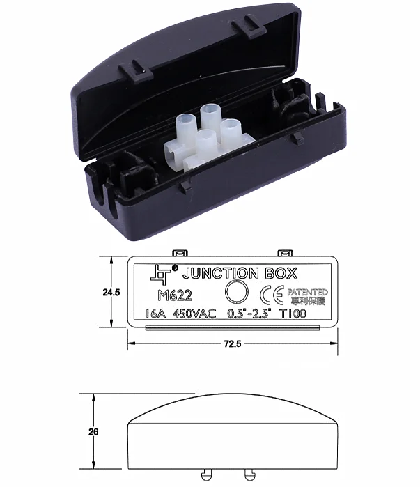 Hotselling fine quality black indoors plastic enclosure M622 16 A 450 VAC junction box