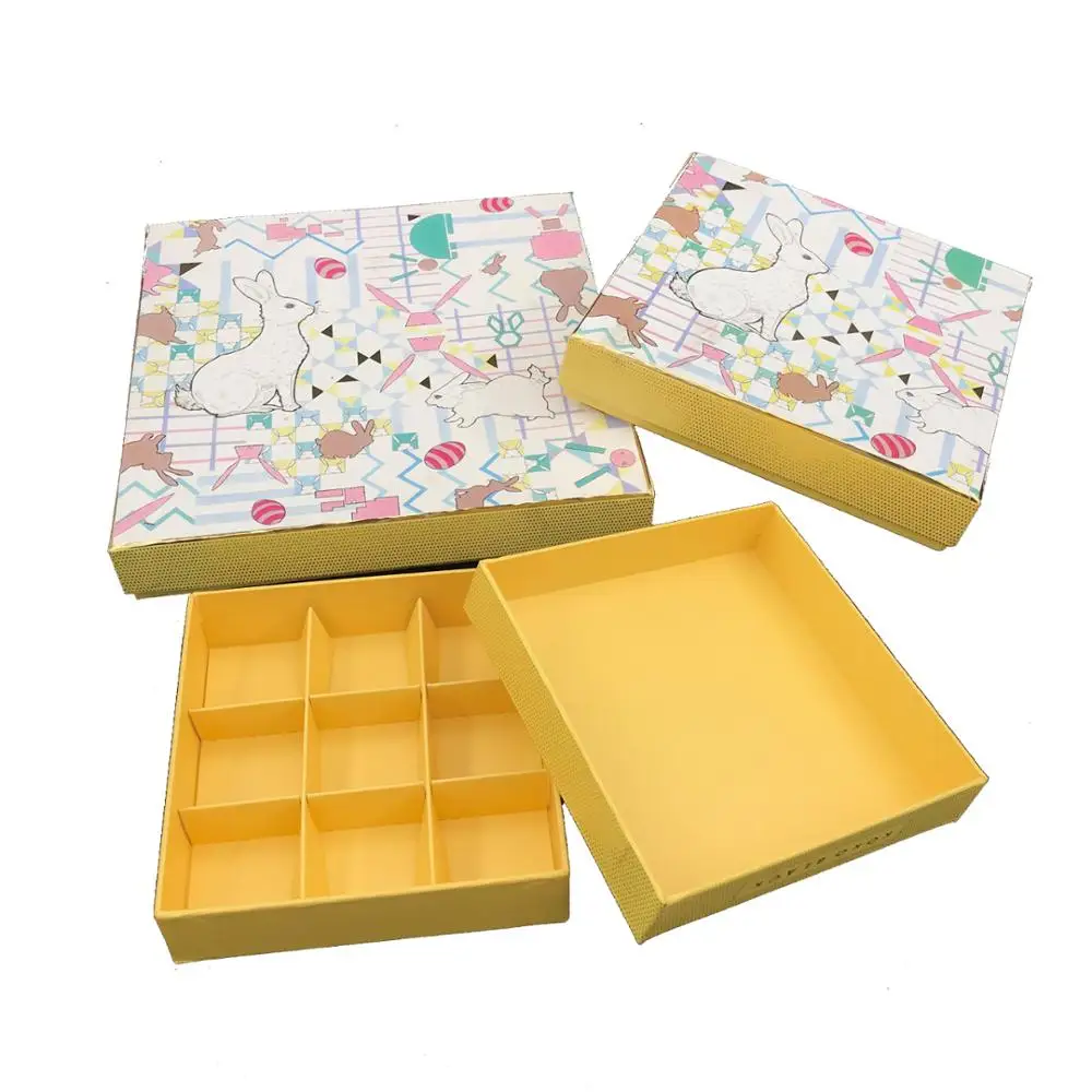 
Square Cardboard Chocolate Gift Boxes Packaging With Tray / Rabbits Pattern 