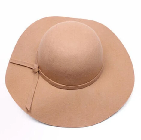 Women Vintage Wide Brim Wool Felt Bowler Fedora Hat Floppy Cloche cap