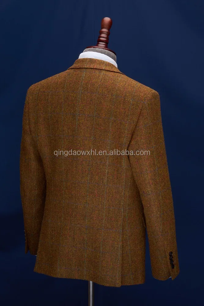 New Design Tweed Slim Fit 3 Piece Checked Coat Pant Men Suit For Wedding