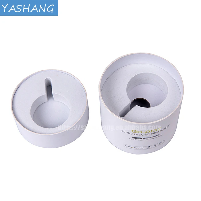 Printing color paper box with rigid lid Foam inserts round hat box white headphone box