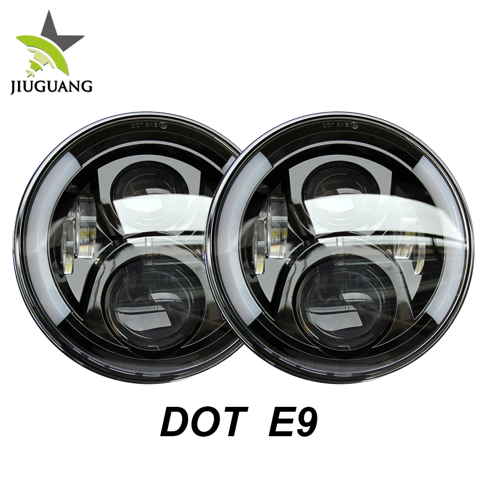DOT E9 Auto Lighting System Angel Eye Amber 7 inch Round H4 H13 Adaptor Motorcycle JK JL TJ Led Headlight