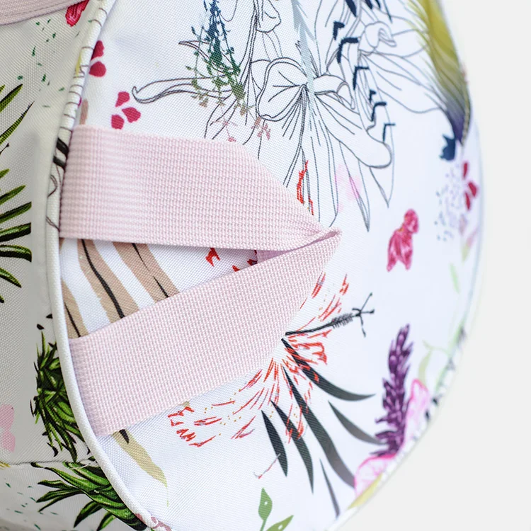 Custom logo printing floral sublimation girls weekend travel duffle round gym sports bag