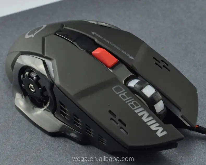 Hot selling simple mute button noiseless ergonomic LED black metal wired gaming mouse for PC gamers