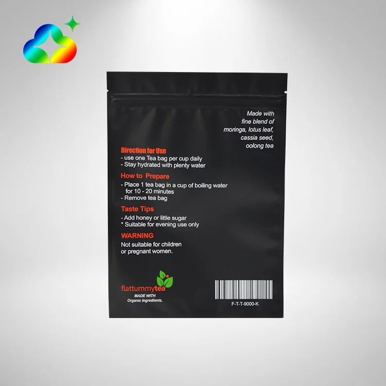 2022 Amazon Hot Sale High Quality Print Matte Finish Stand Up Food Pouch Packaging Black Ziplock Bags For Tea