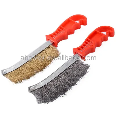 Factory Direct Stainless Steel Plastic Handle Knife Brush Copper Plated Brass Wire Universal Hand Brush