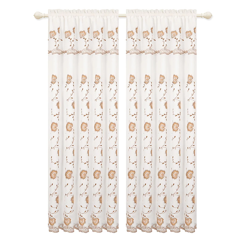 Современная европейская роскошная занавеска из полиэстера с вышивкой и прикрепленными занавесками