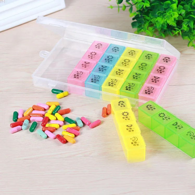 Pill Organizer Holder Portable Travel 7 Day Pills Box Large Push Button Weekly Pill Case for  Vitamin