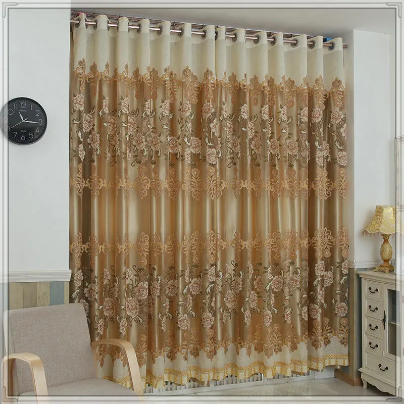 96 Inch Elegant Jacquard Fabric Embroidered Double Layer Ready Made Blackout Window Curtains for the Living Room Bedroom