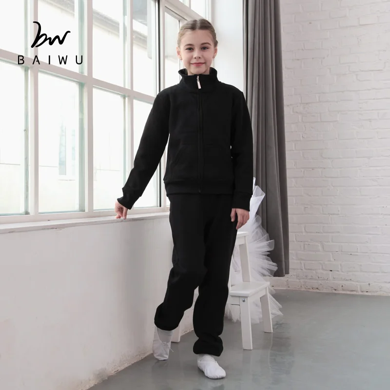 118226028  Warm Ups Kids Classic Dance Wear High Collar Velvet for Girls Training Stage & Dancerwear Children Unitards Baiwu