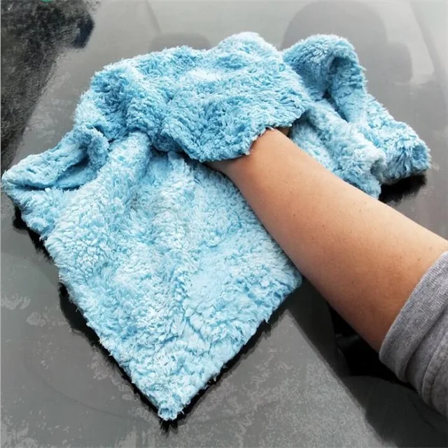 40*40CM Edgeless Microfiber Coral Fleece Blue Car Wash Towel