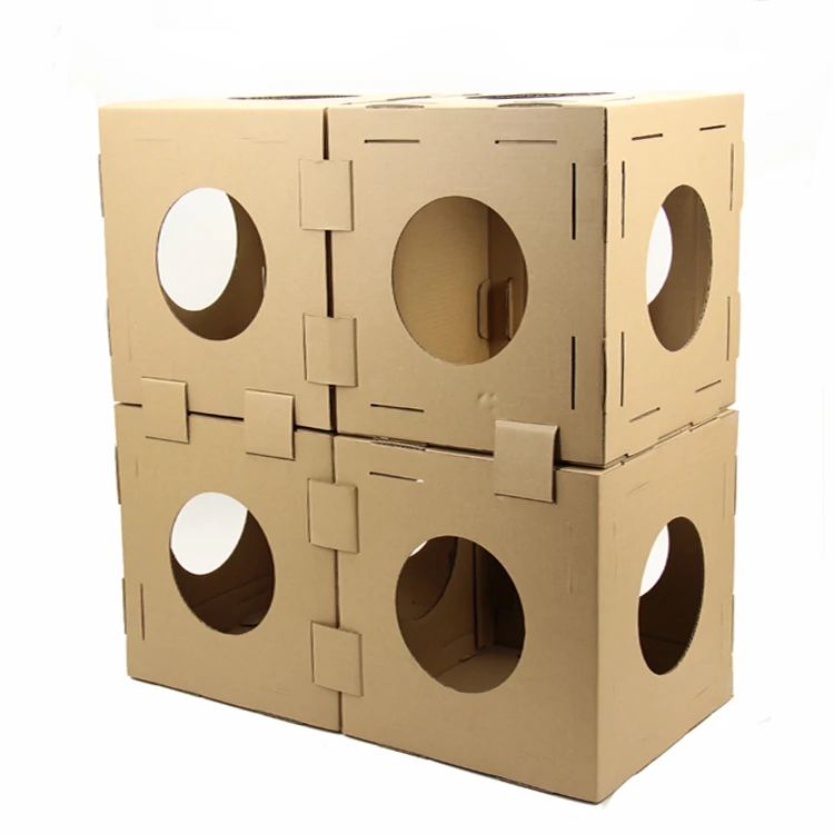 Cube cardboard cat play house