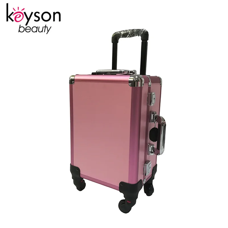 Keyson Aluminum Cosmetic Trolley Train Case Studio Make up Case with 4 LED Lighted Mirror