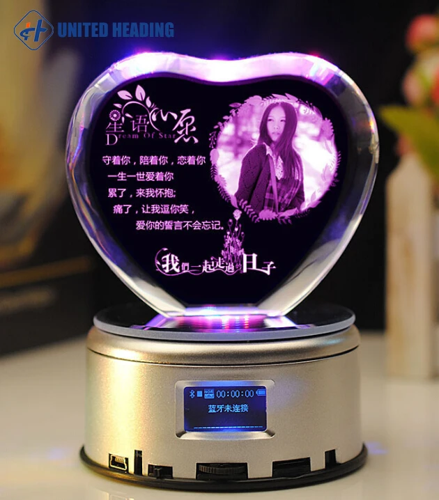 MP4 wifi control inside Memory Cards 3D crystal  led rotating base  with music