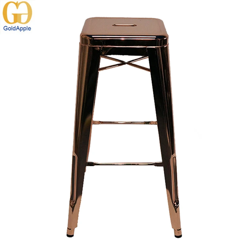 China industrial french style outdoor electroplate rose gold metal bar stool