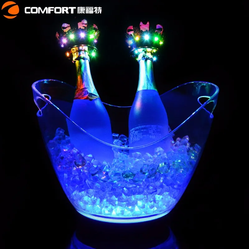 Акриловое светодиодное освещение, светодиодное ведро для льда с ручкой, акриловое ведро для льда с логотипом с крышкой