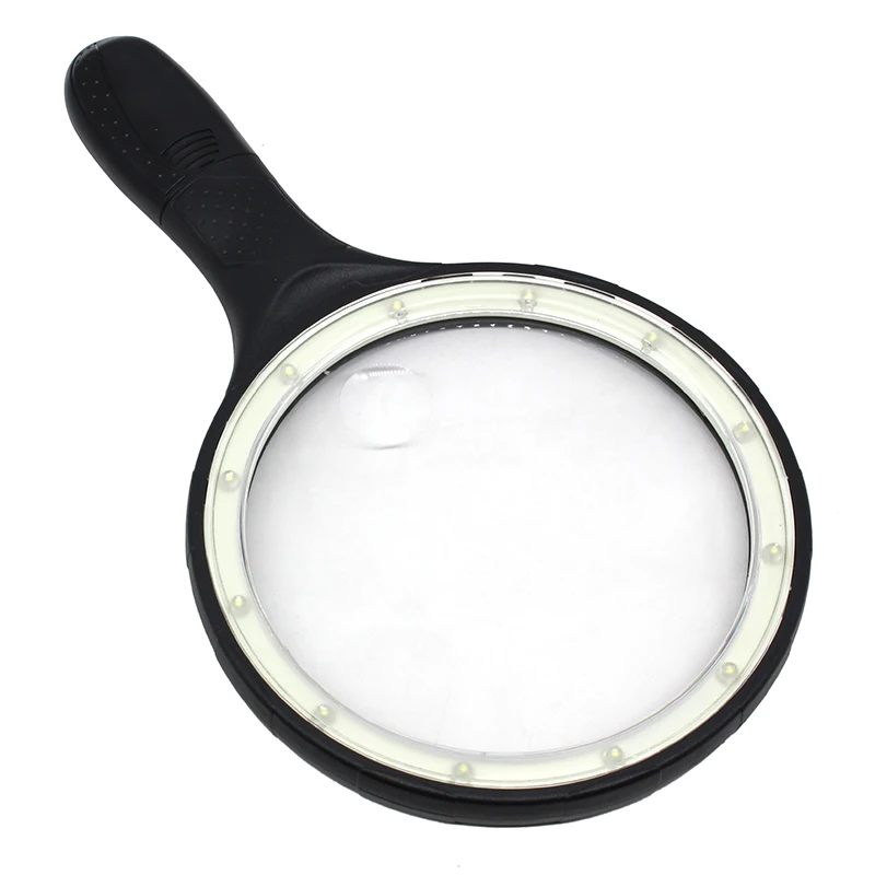 138 мм очень большой объектив Ручной Лупа, украшенное мозаикой из драгоценных камней, 12 led свет