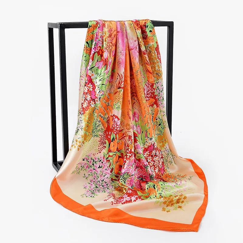 High-end Classical Women Flower Print Female Square Shawl Scarf