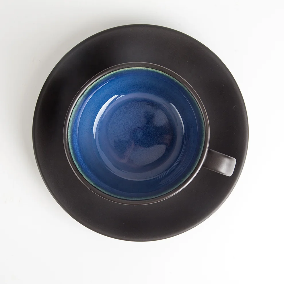 Matte Blue Coffee Cup Set 280Ml Coffee Cup And Saucer