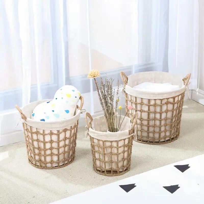 Wholesale Retro Square Hemp Jute Rope  Rattan Storage Basket