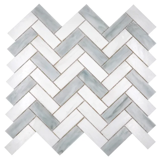 Wall arts Kitchen backsplash tile mosaic easy clean 3mm white and gray mixed decorative stained glass mosaic tiles