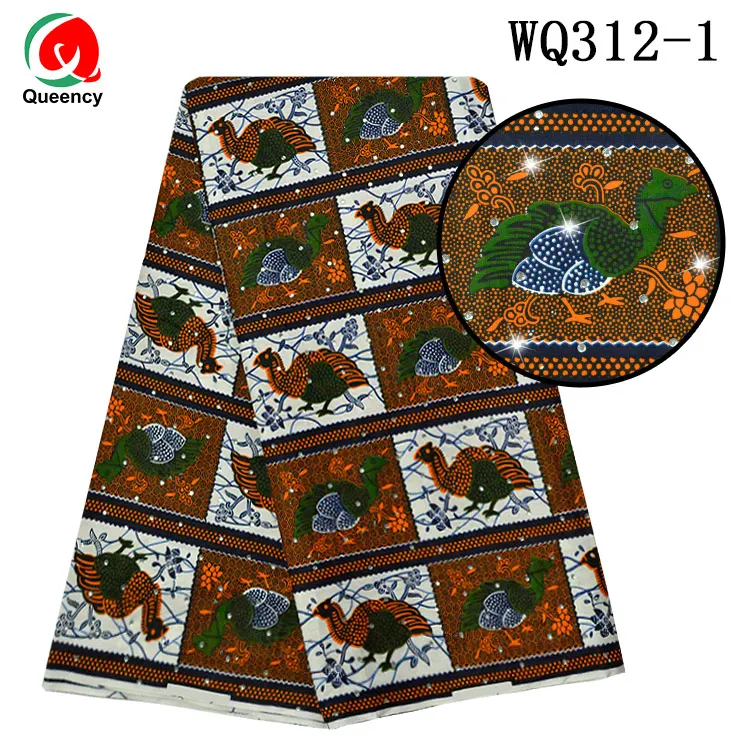 Queency  Wholesale Stone Wax Print Fabric Polyester African Ankara Bead String Printing Fabric