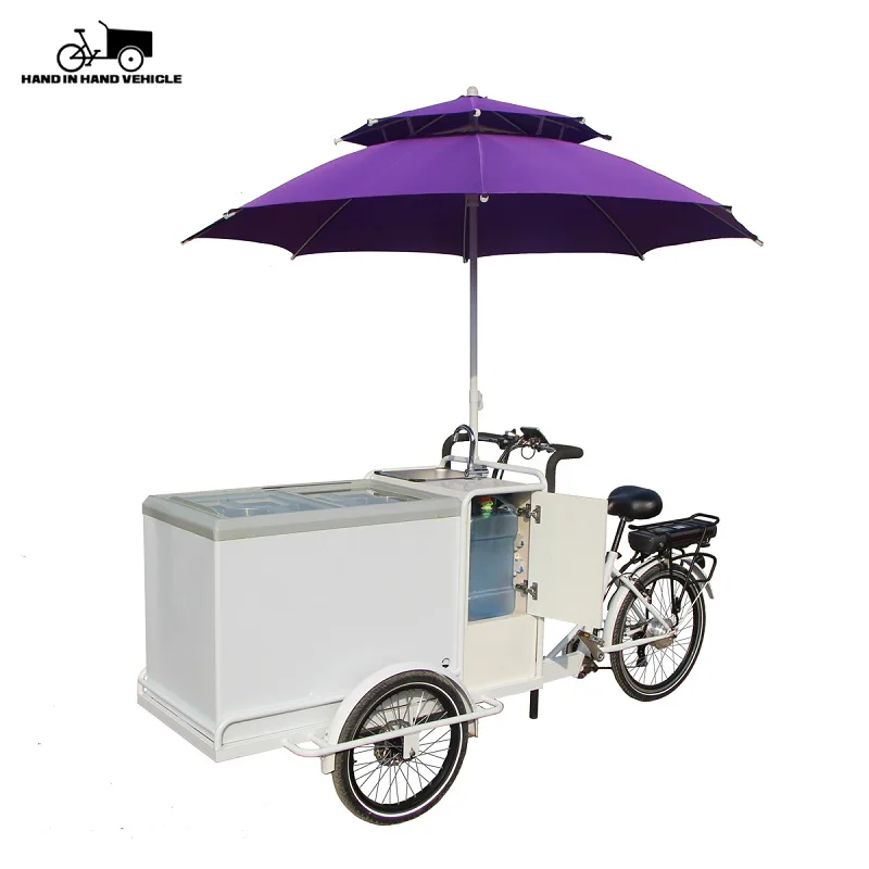 
Outdoor push drinking bike solar power ice cream cart freezer electric tricycle for sale street vending electric ice cream bike 