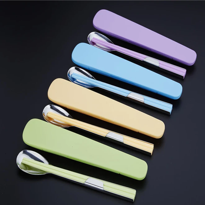 Best Selling Plastic Dinner Sets Stainless Steel Spoon and Plastic Chopsticks