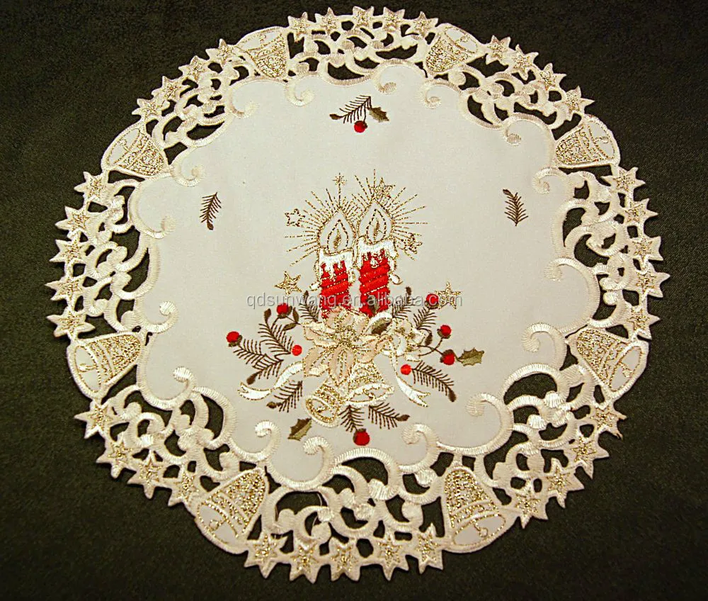 machine embroidered and cutwork doily