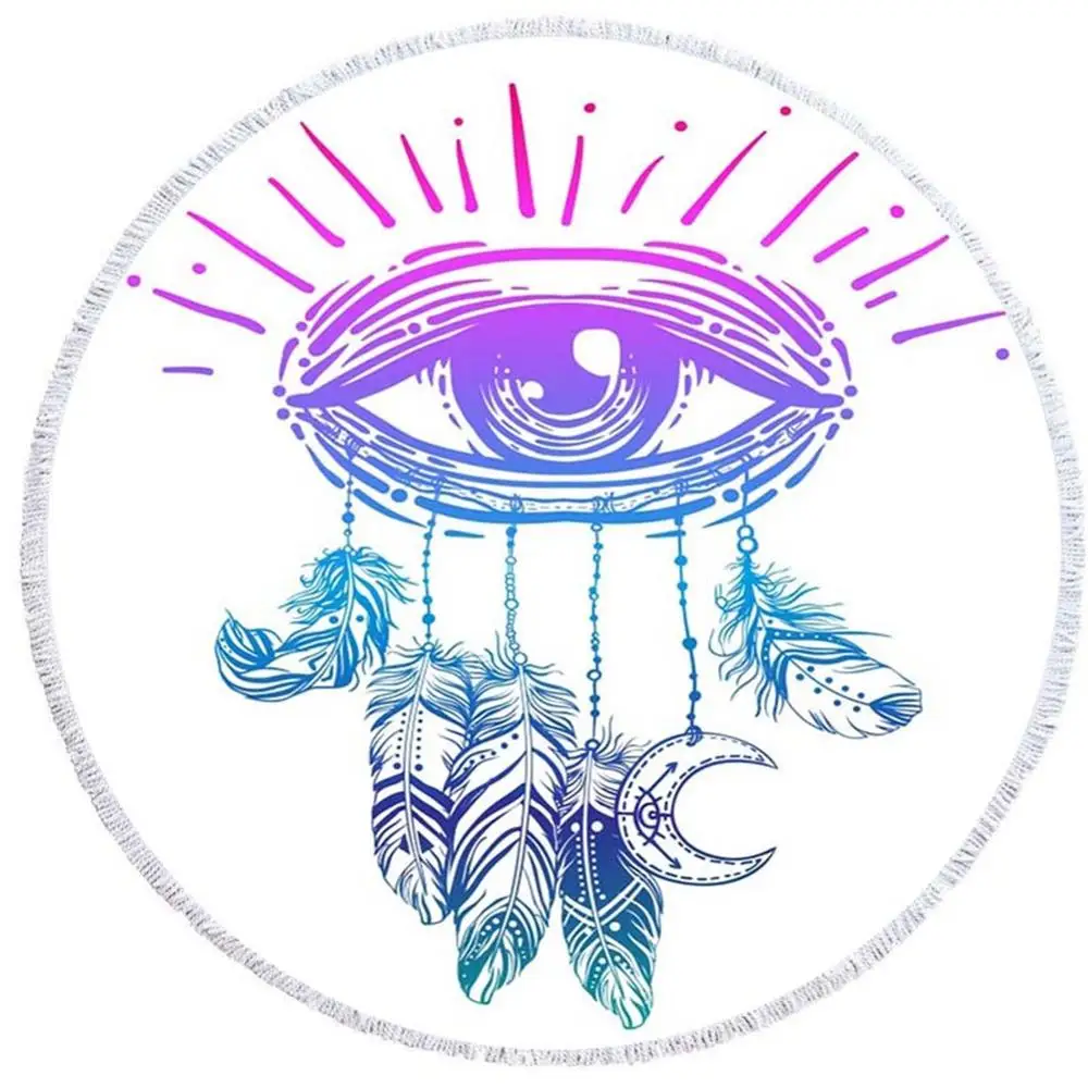 New design 100% Microfiber Sublimation custom dream catcher round towel beach With tassel fringe